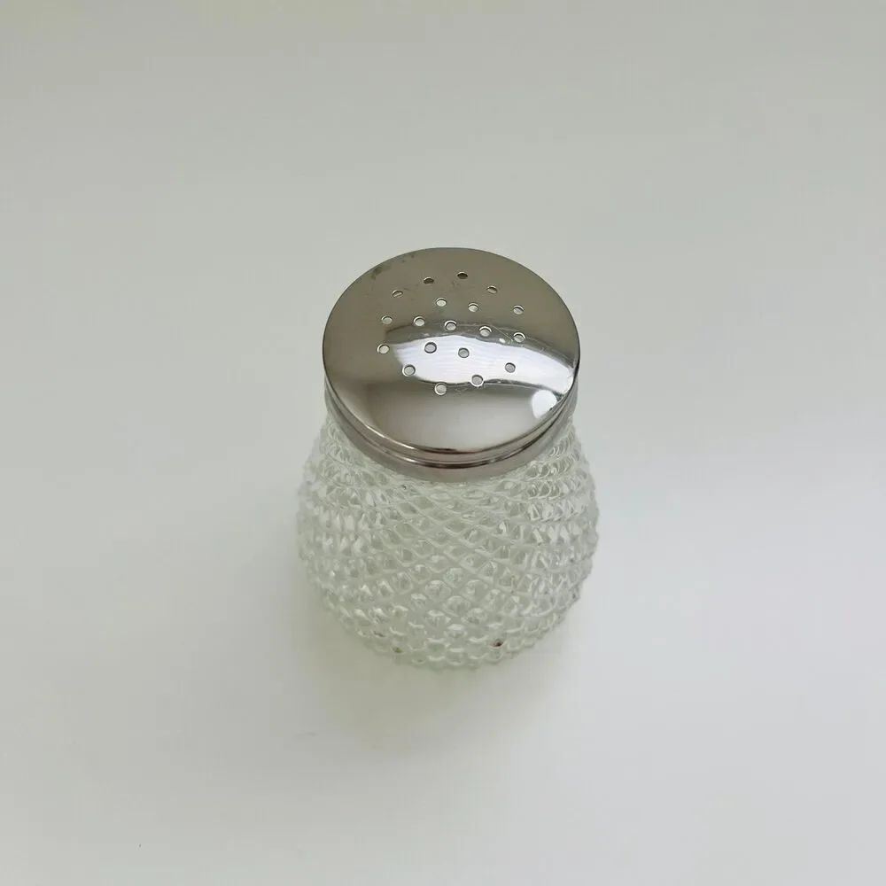 Vintage Diamond Point Glass Sugar Shaker With Metal Screw-On Lid